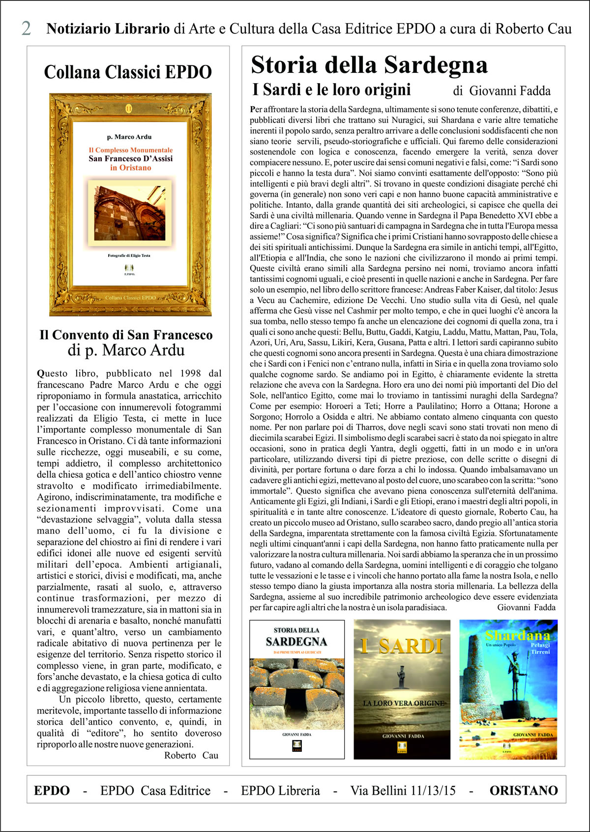 Notiziario Culturale EPDO Oristano